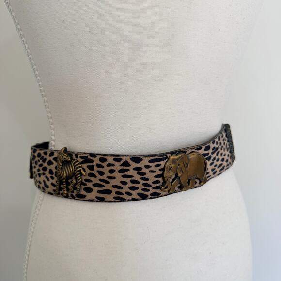 Vintage Made in USA Leopard Calf Hair Belt Brass Elephant Zebra Y2k Safari Small Vintage Made in USA Leopard Calf Hair Belt Brass Elephant  main image 3